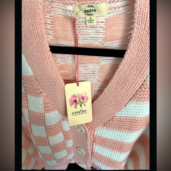 NWT Mixed Print Peach/Pink Combo Sweater Cardigan Size Small - Picture 3 of 9